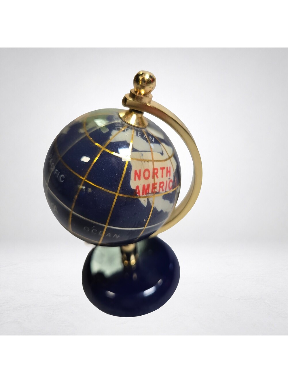 Vintage Gemstone World Globe 3.5in Brass Stand Paperweight - Picture 2 of 6